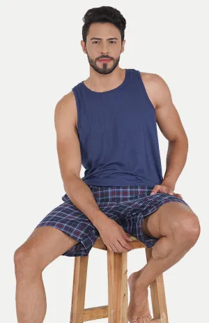 Summer Bliss | Checkered Shorts & Blue Tank | 100% Cotton