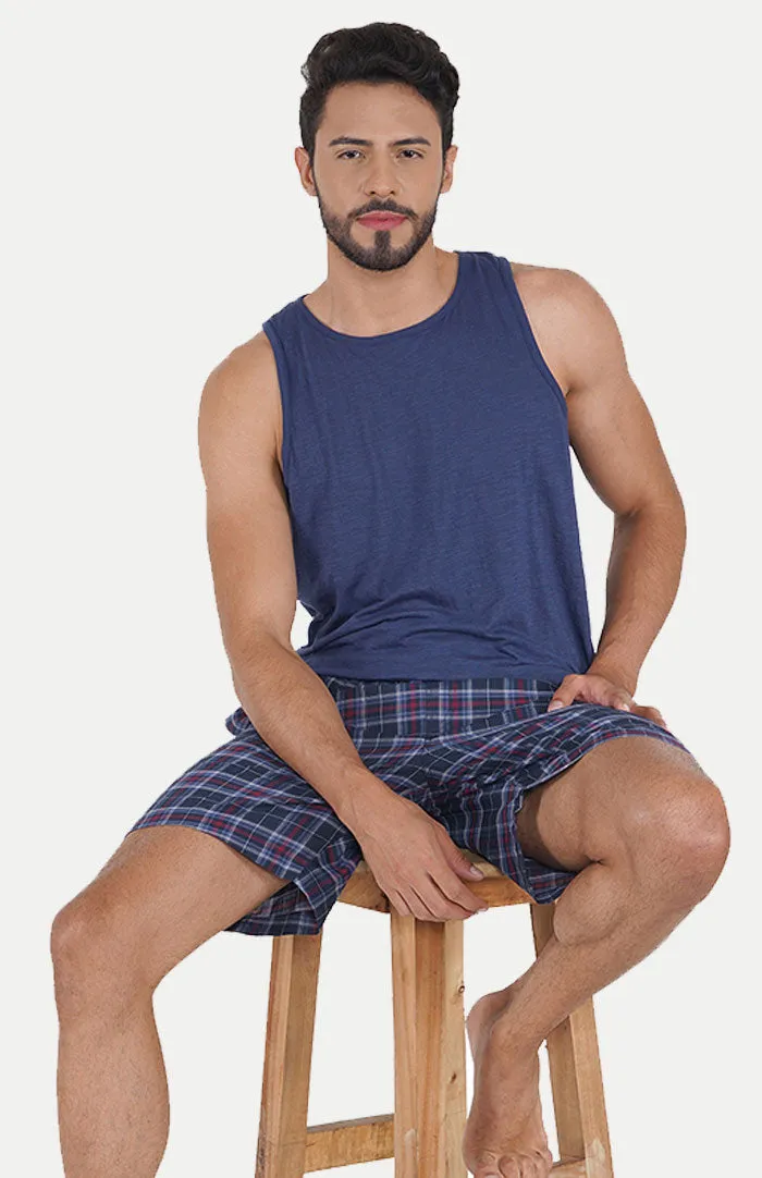 Summer Bliss | Checkered Shorts & Blue Tank | 100% Cotton