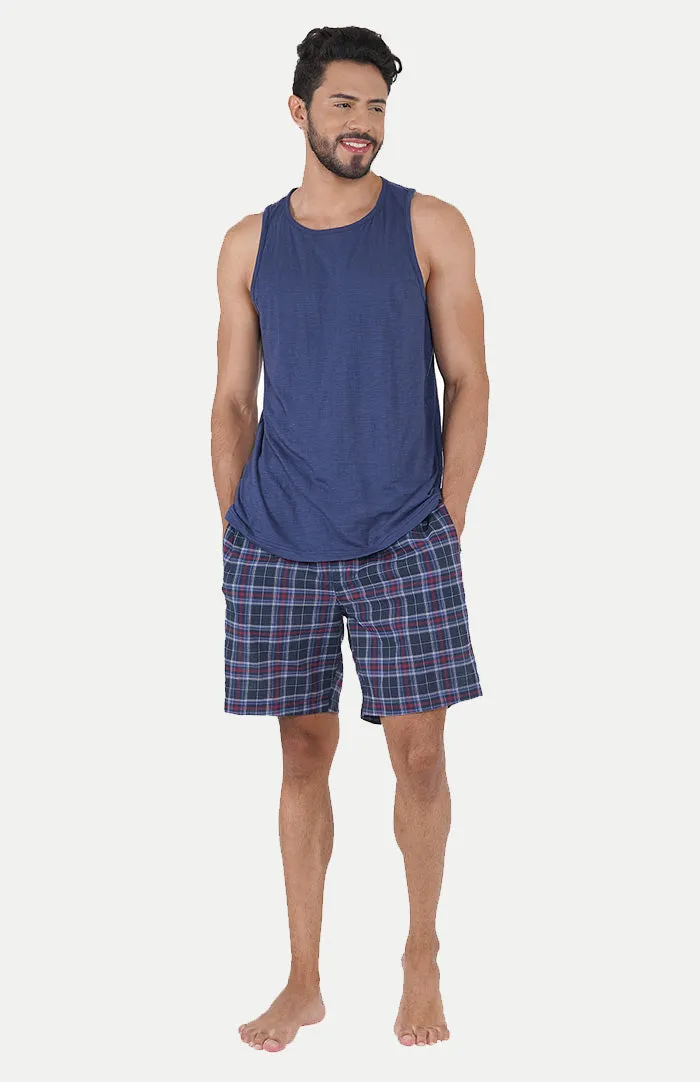 Summer Bliss | Checkered Shorts & Blue Tank | 100% Cotton