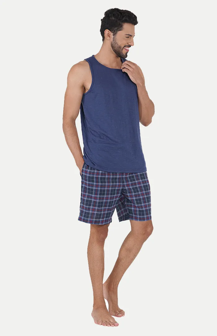 Summer Bliss | Checkered Shorts & Blue Tank | 100% Cotton