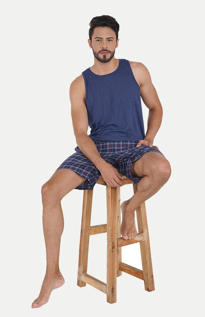 Summer Bliss | Checkered Shorts & Blue Tank | 100% Cotton