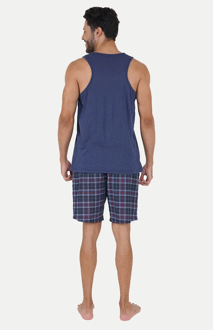 Summer Bliss | Checkered Shorts & Blue Tank | 100% Cotton
