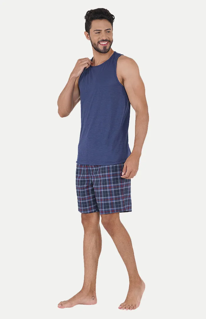 Summer Bliss | Checkered Shorts & Blue Tank | 100% Cotton