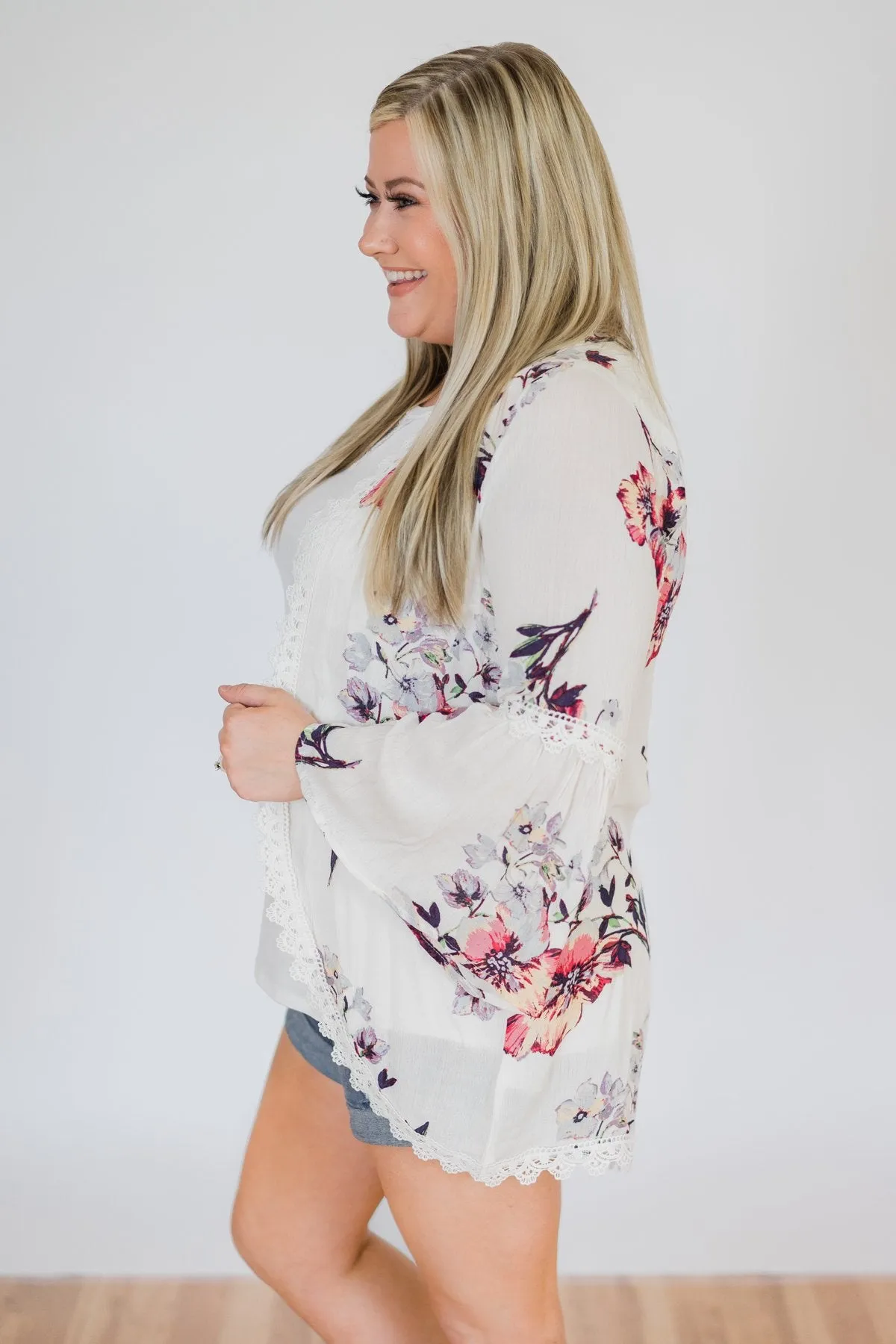 Summertime Sunshine Floral Kimono- Ivory