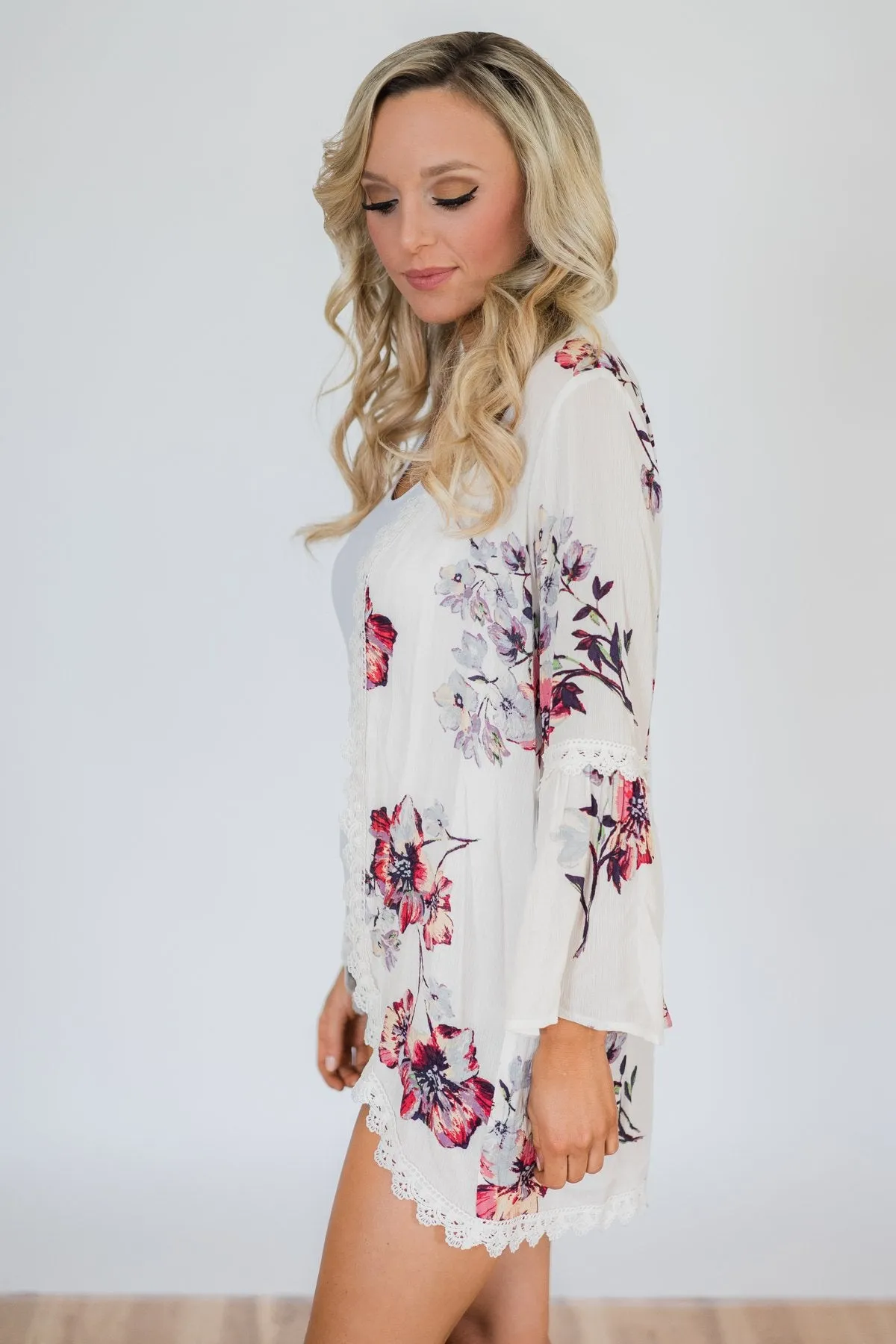 Summertime Sunshine Floral Kimono- Ivory