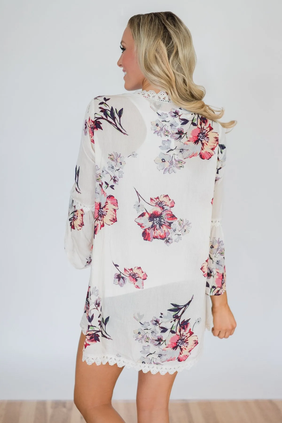 Summertime Sunshine Floral Kimono- Ivory