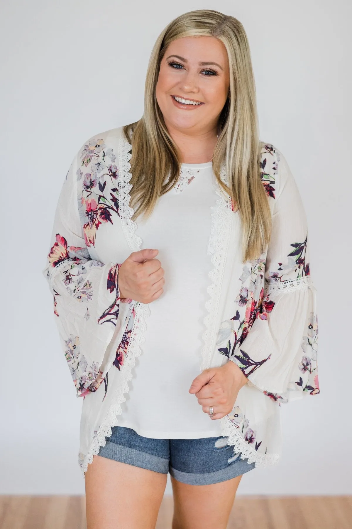 Summertime Sunshine Floral Kimono- Ivory