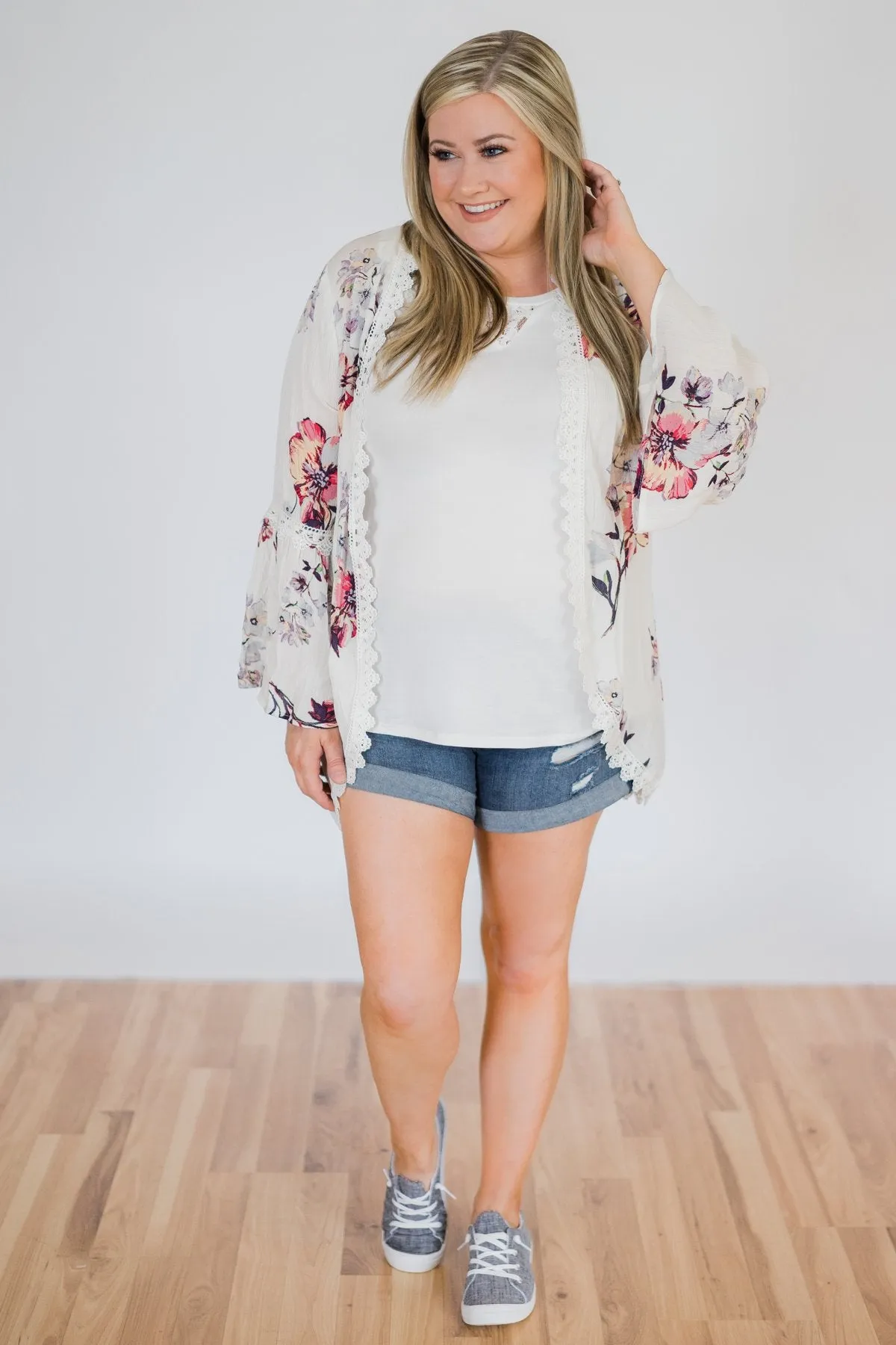Summertime Sunshine Floral Kimono- Ivory
