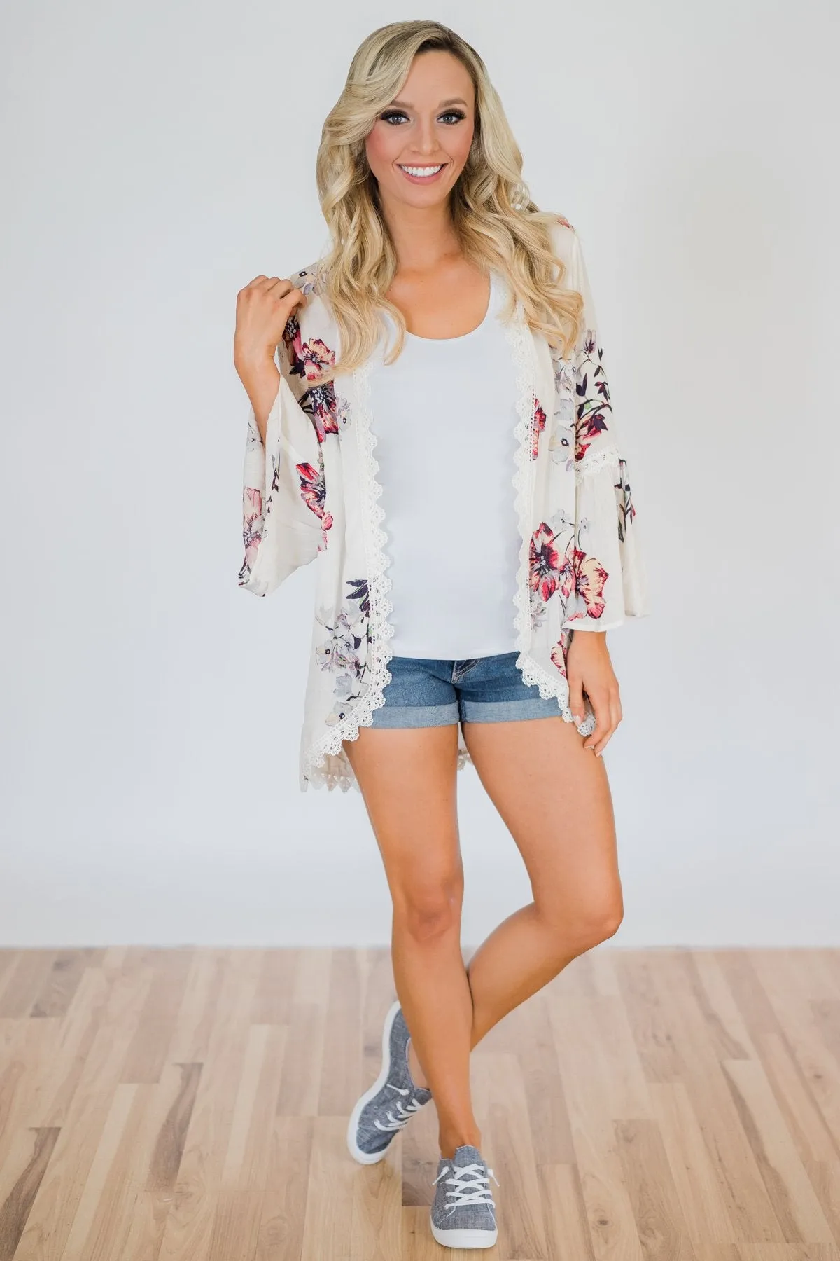 Summertime Sunshine Floral Kimono- Ivory