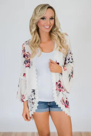 Summertime Sunshine Floral Kimono- Ivory
