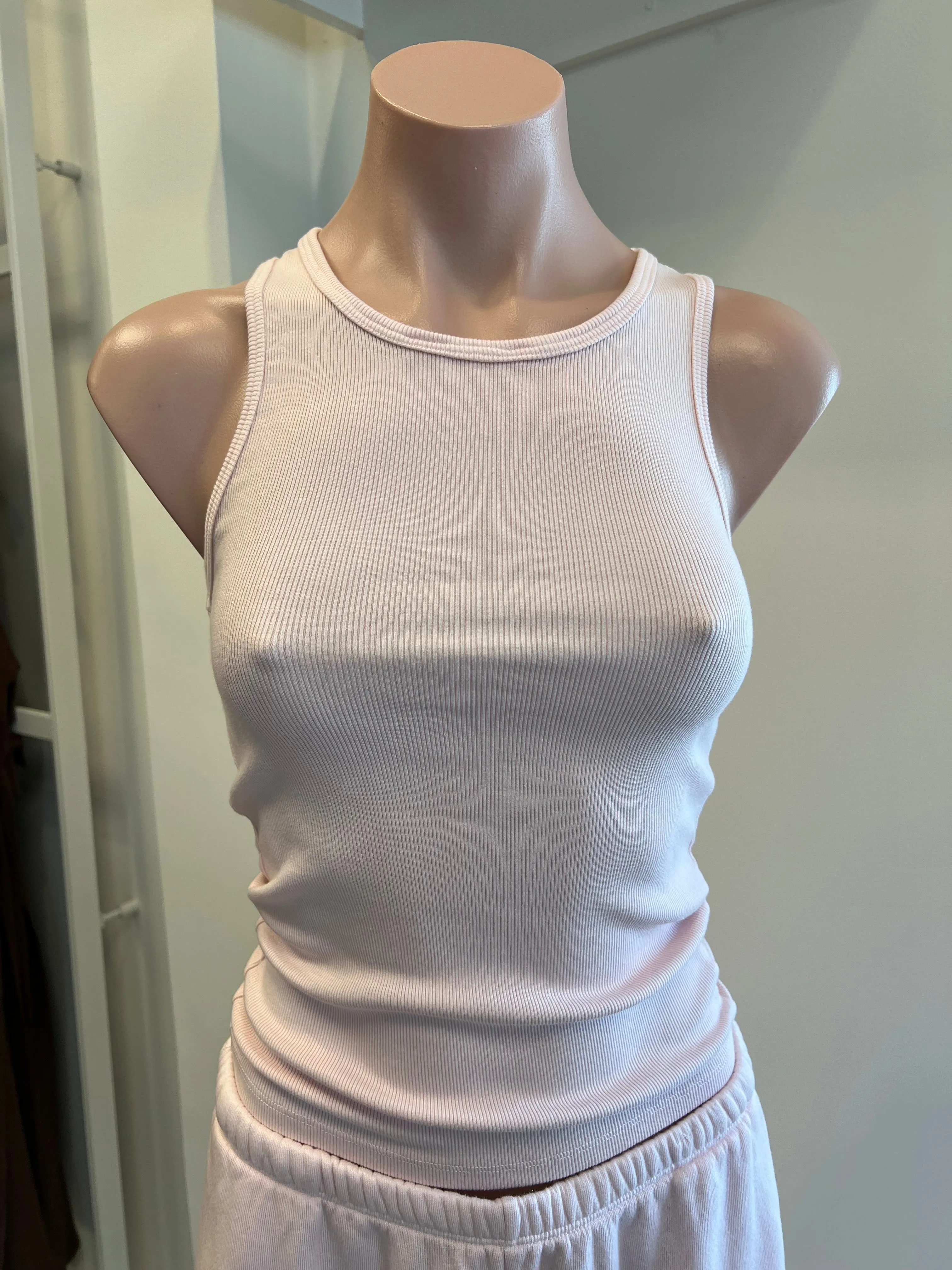 Supimaluxe Rib High Neck Tank in Pink Sorbet