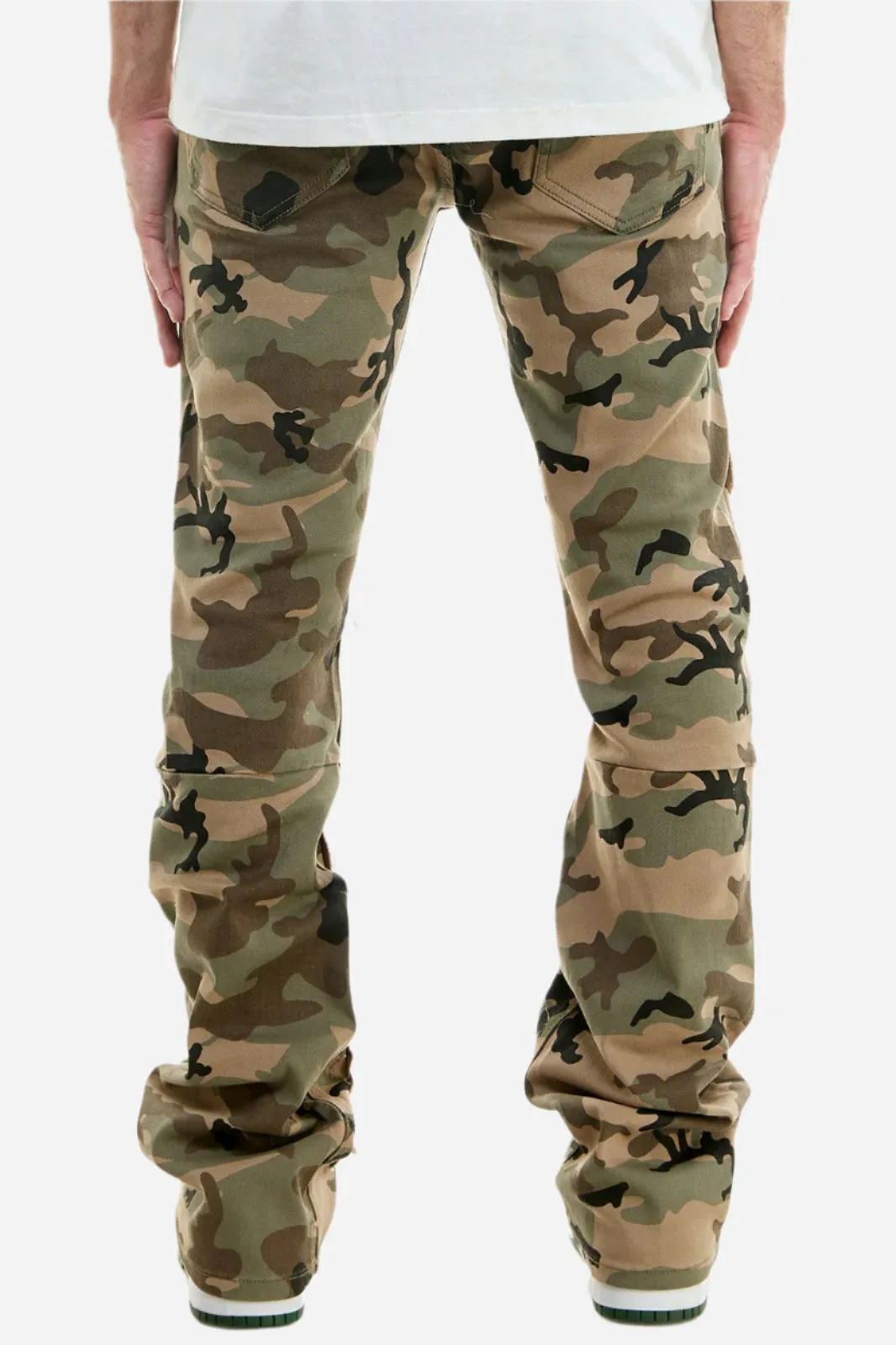 Symmetrical Patched Camo Pants - Stacked Flare Khaki Jeans