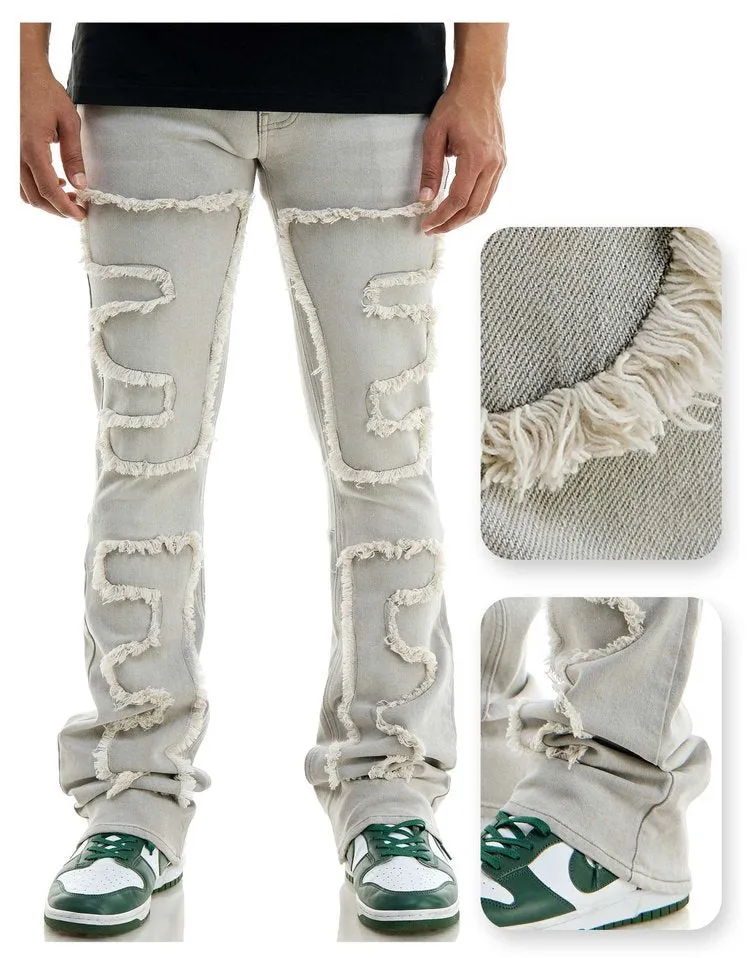 Symmetrical Patched Jeans - Stacked Flare Fit