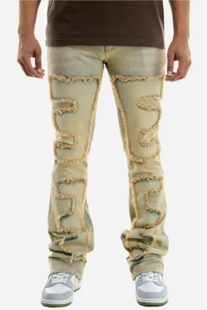 Symmetrical Patched Jeans - Stacked Flare Fit