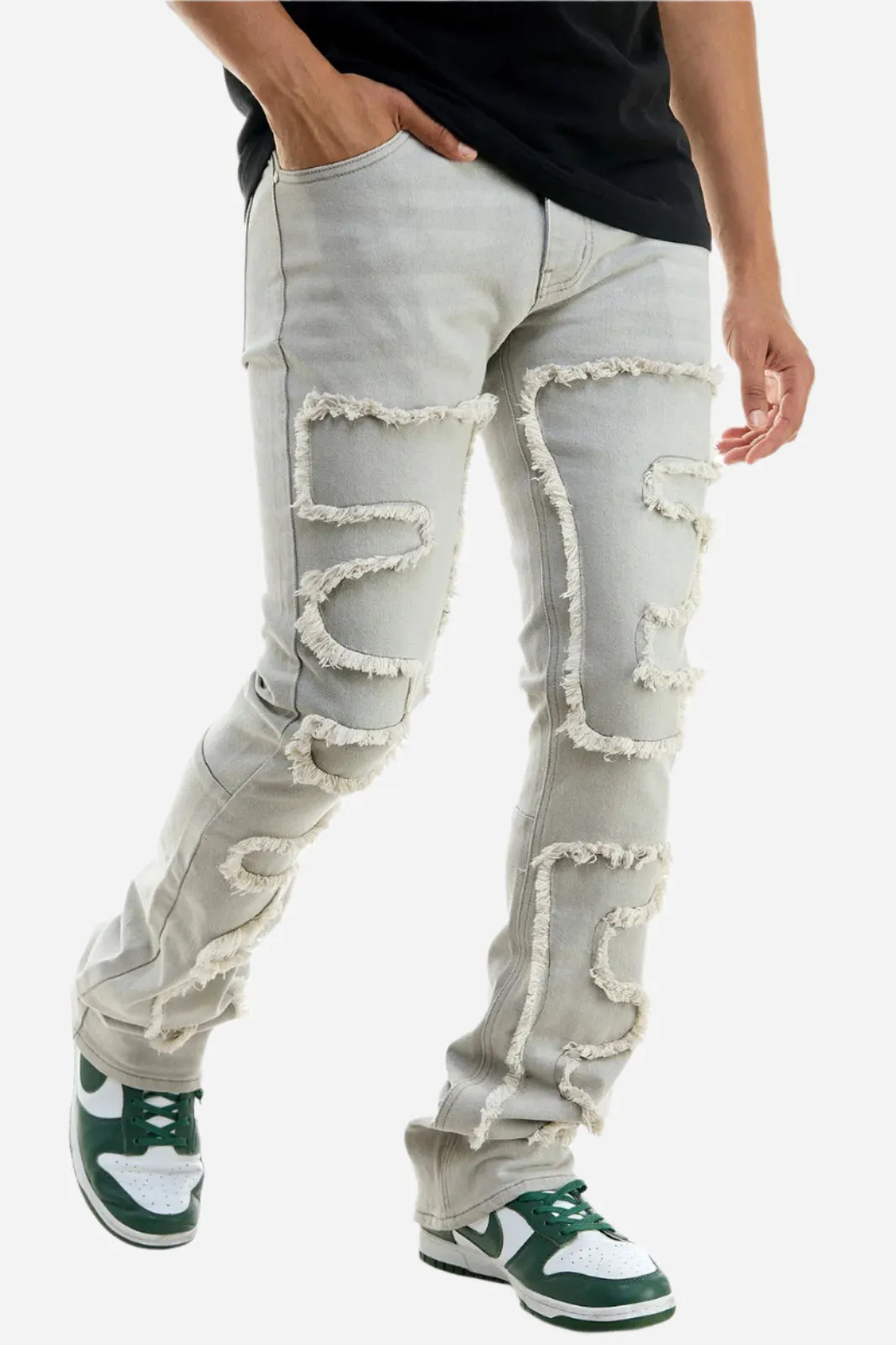 Symmetrical Patched Jeans - Stacked Flare Fit