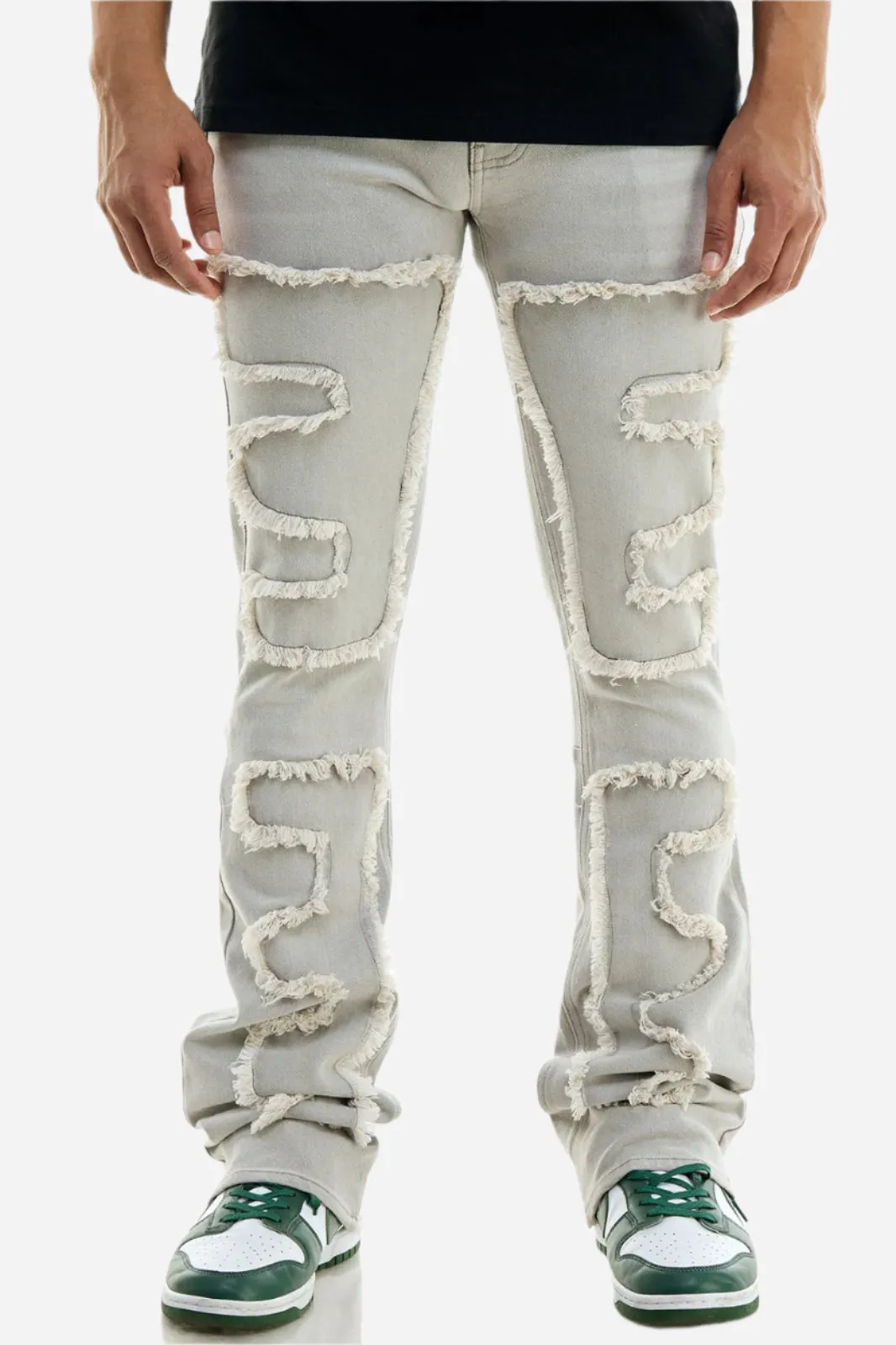 Symmetrical Patched Jeans - Stacked Flare Fit