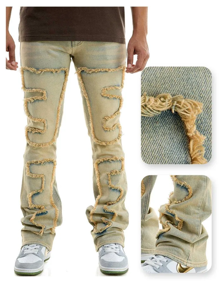 Symmetrical Patched Jeans - Stacked Flare Fit