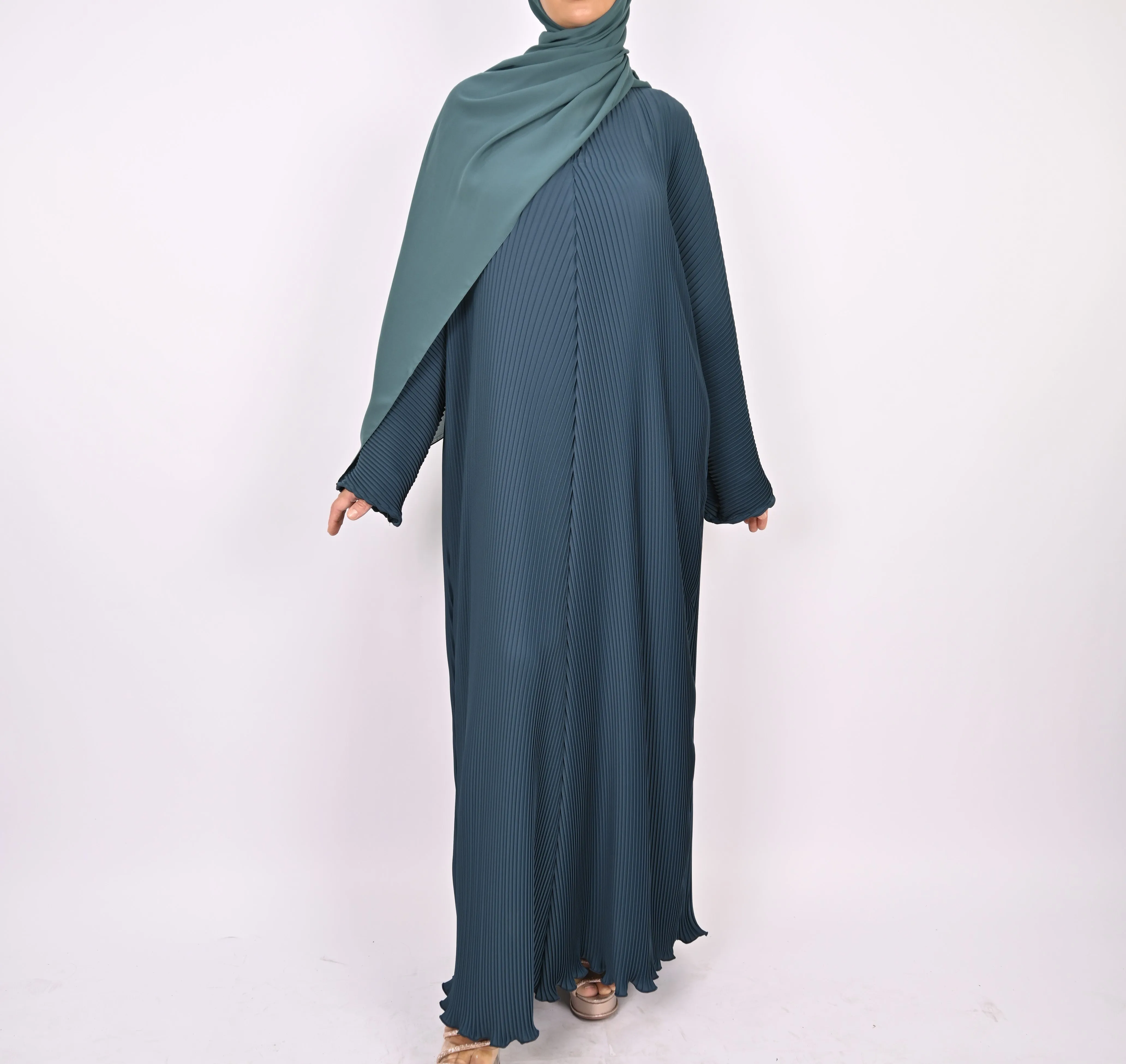 Teal - Pleated Batwing Abaya