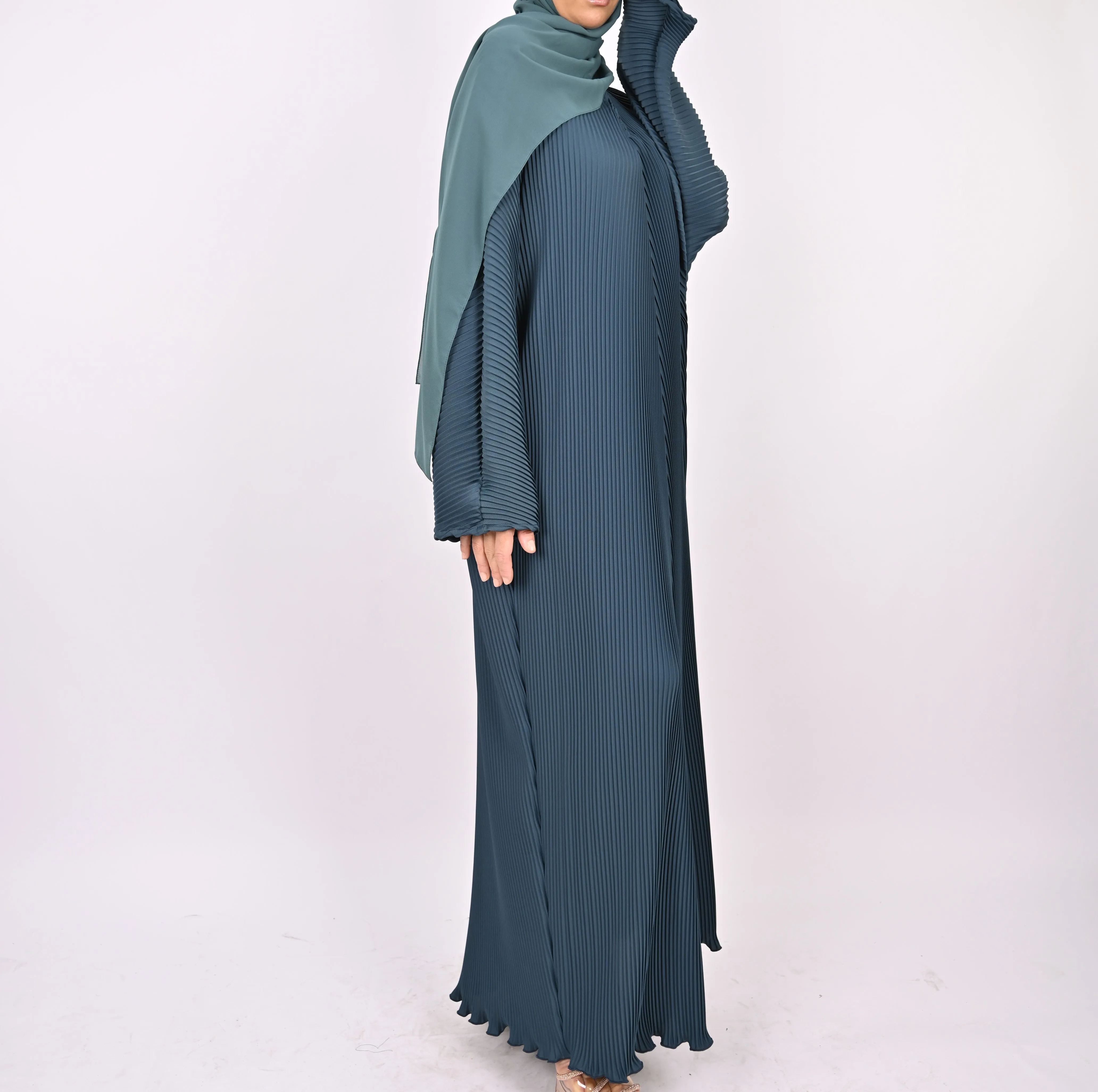 Teal - Pleated Batwing Abaya