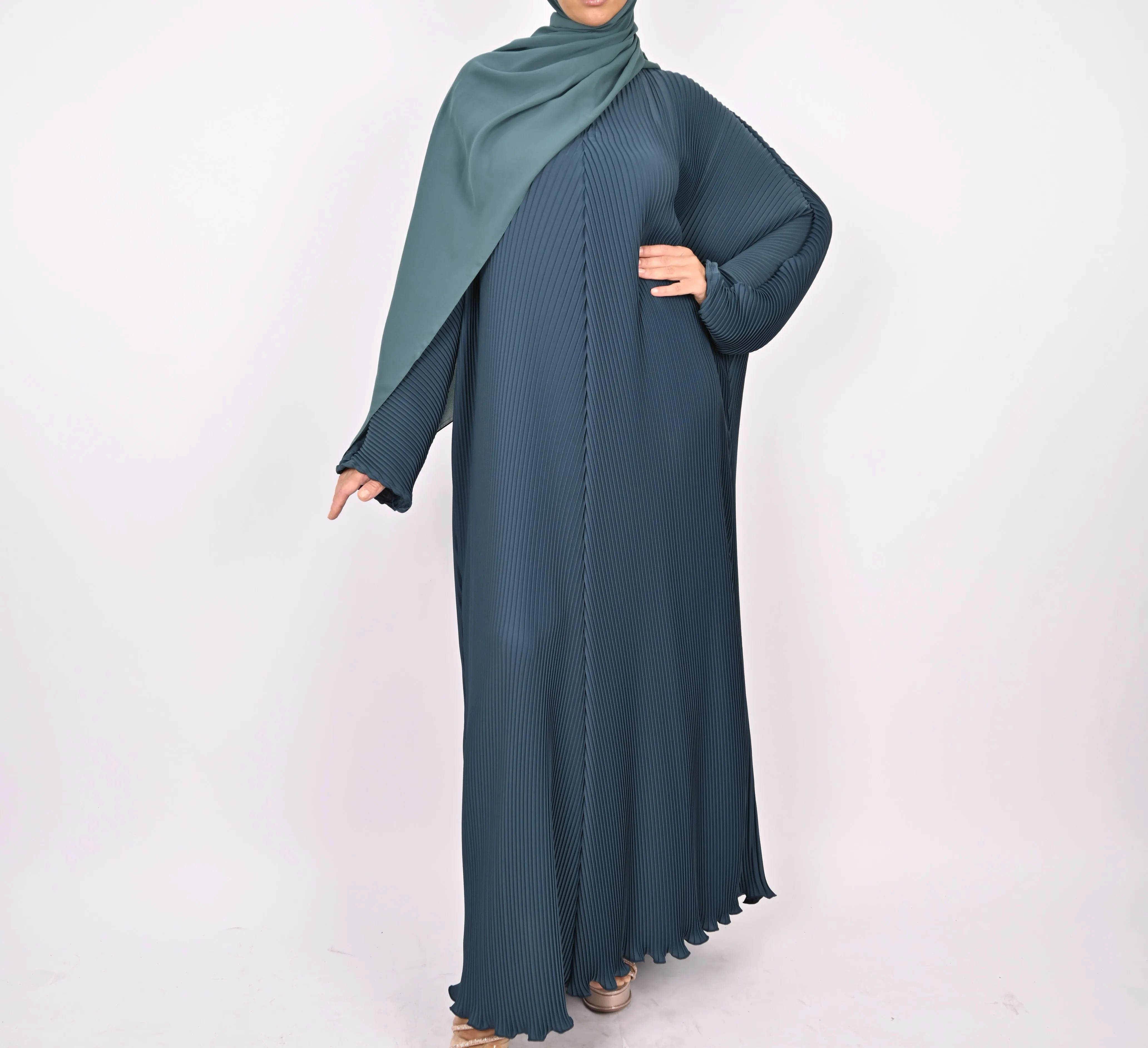 Teal - Pleated Batwing Abaya