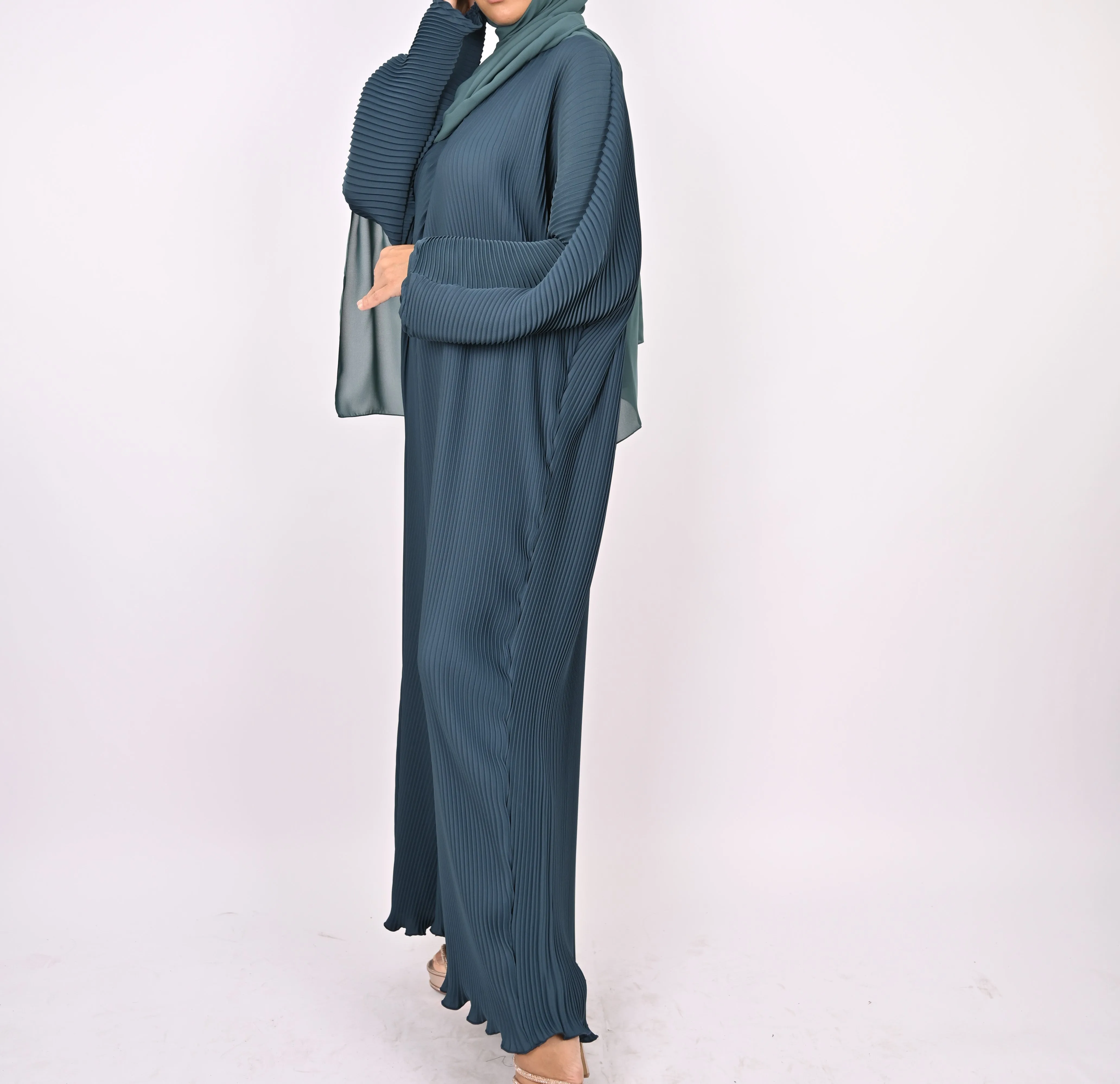 Teal - Pleated Batwing Abaya