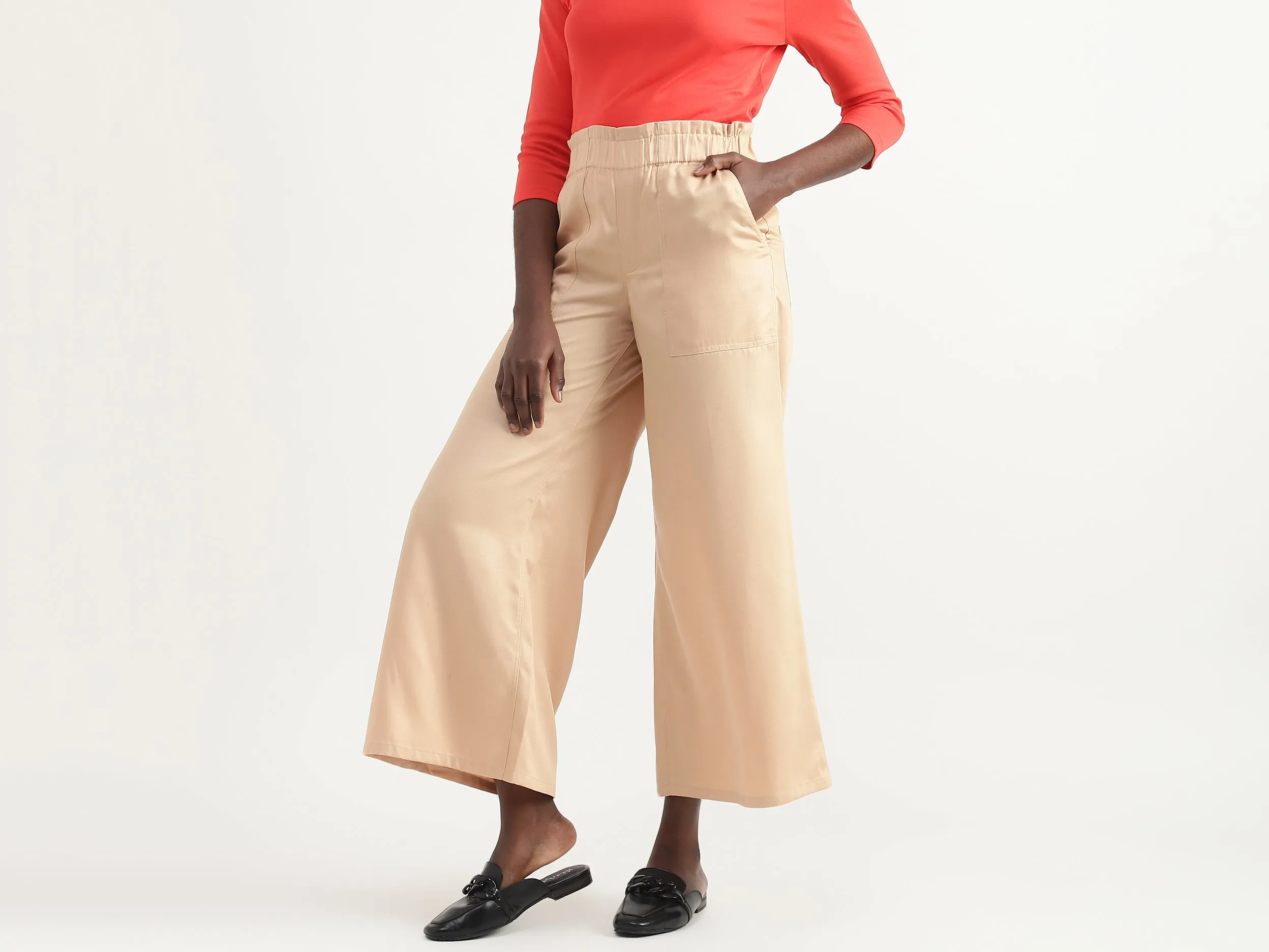 Tencel Solid Regular Length Women Trousers