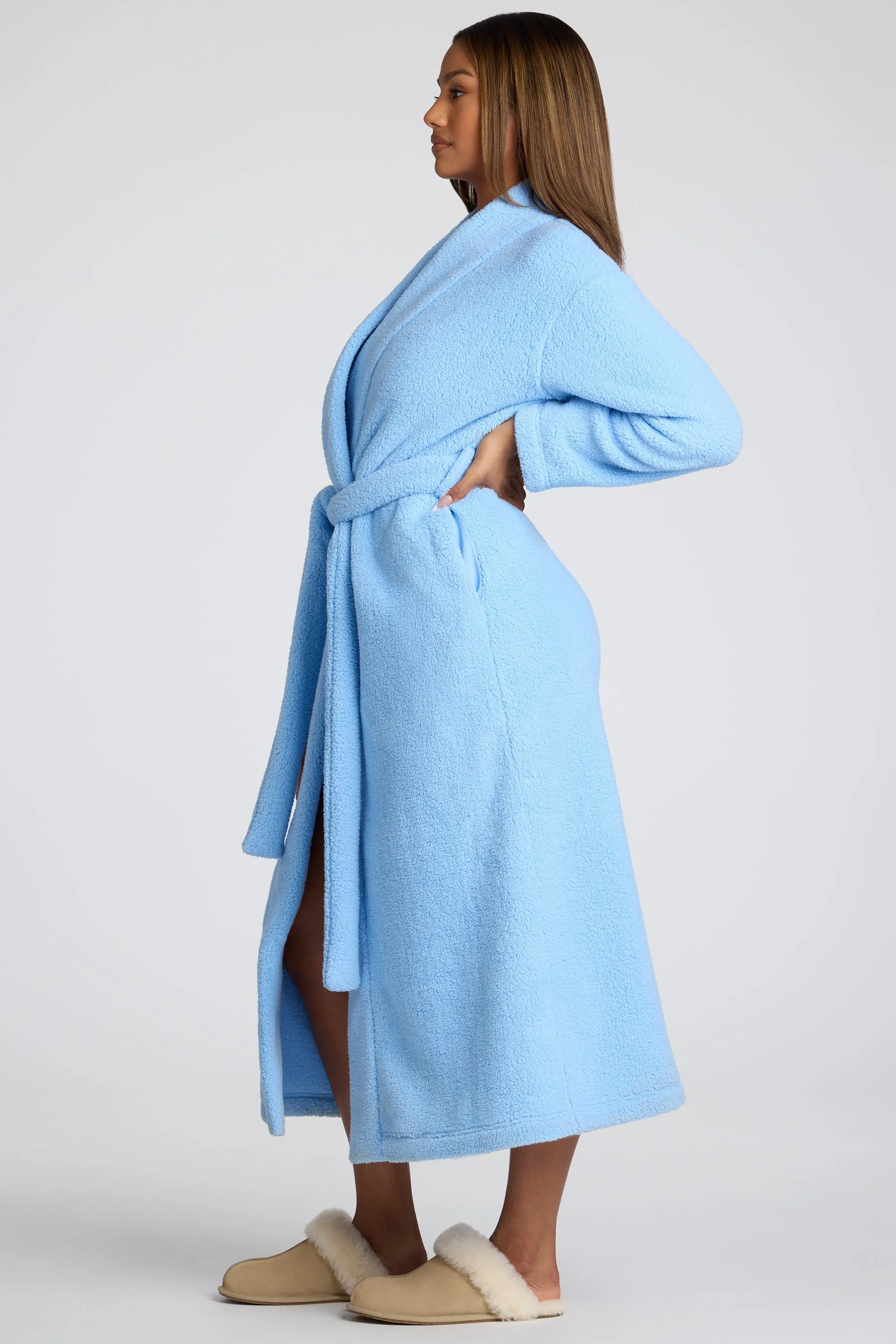 Tie Front Fleece Robe in Baby Blue