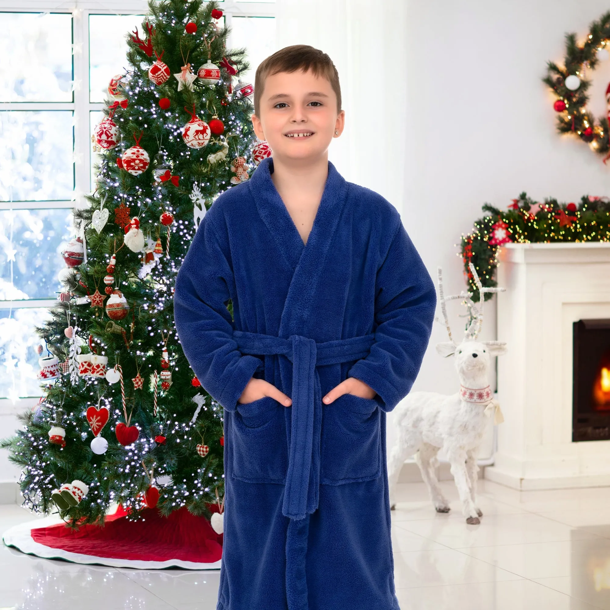 TowelSelections Boys Robe Kids Soft Plush Kimono Fleece Bathrobe