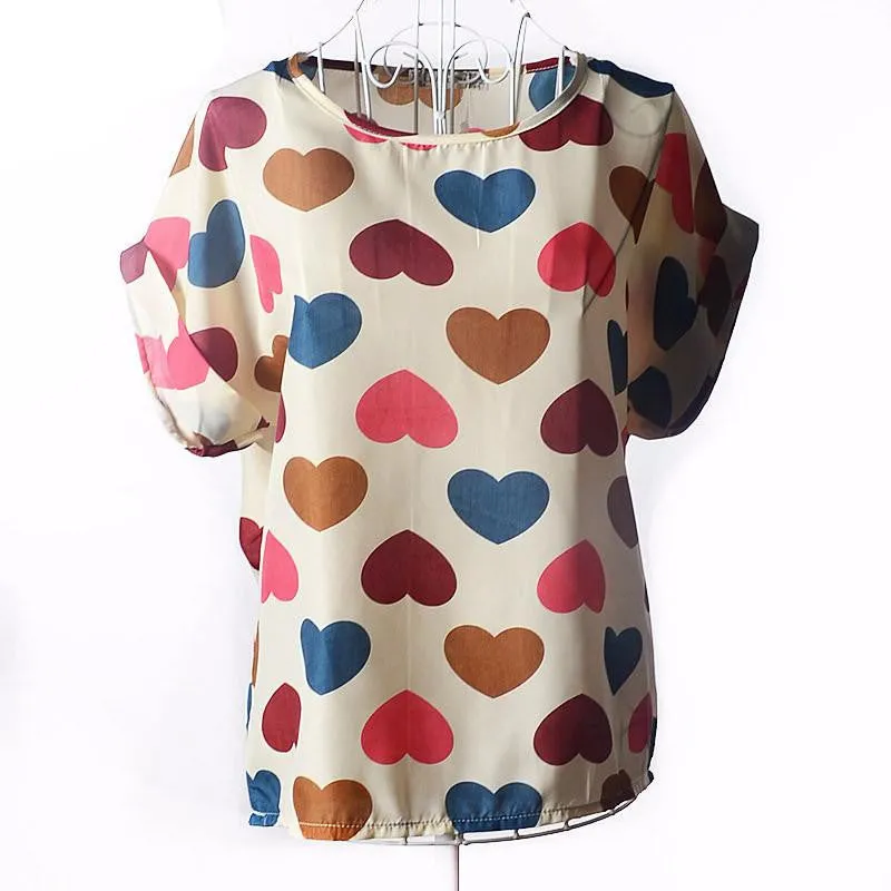 Tribal Bird Plaid Print Batwing Short Sleeve Chiffon Blouses Women Fashion Ladies White Shirt Tunic Tops