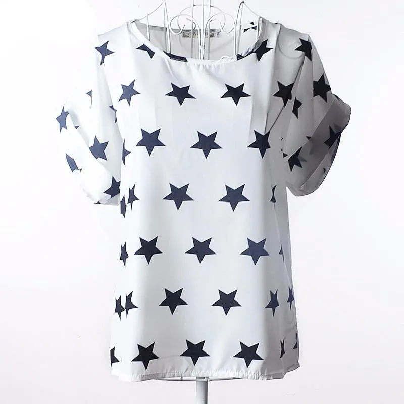 Tribal Bird Plaid Print Batwing Short Sleeve Chiffon Blouses Women Fashion Ladies White Shirt Tunic Tops