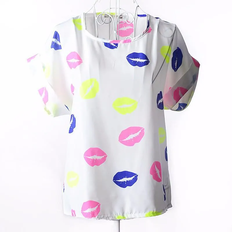 Tribal Bird Plaid Print Batwing Short Sleeve Chiffon Blouses Women Fashion Ladies White Shirt Tunic Tops