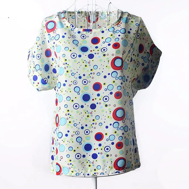 Tribal Bird Plaid Print Batwing Short Sleeve Chiffon Blouses Women Fashion Ladies White Shirt Tunic Tops