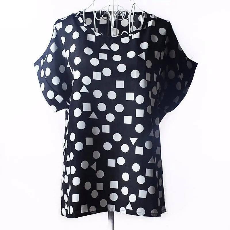 Tribal Bird Plaid Print Batwing Short Sleeve Chiffon Blouses Women Fashion Ladies White Shirt Tunic Tops