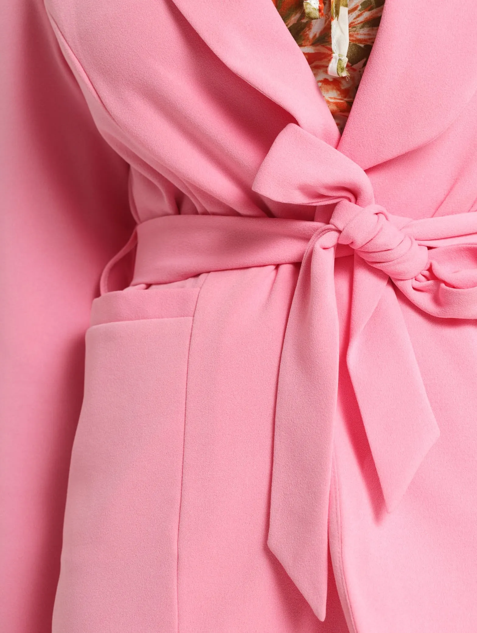 Tuxedo Collar Blazer With Belt - Pink