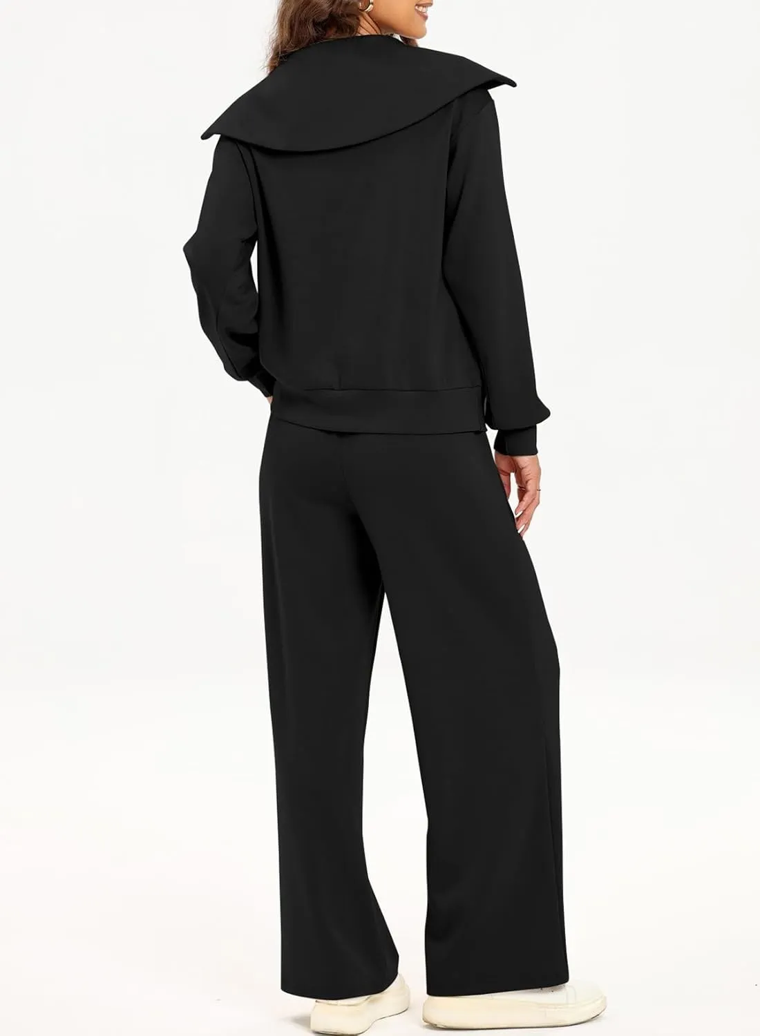 Two Piece Outfits Half Zip Sweatshirt Sweatsuit Lounge Sets for Women Matching Set Wide Leg Sweatpant Tracksuit