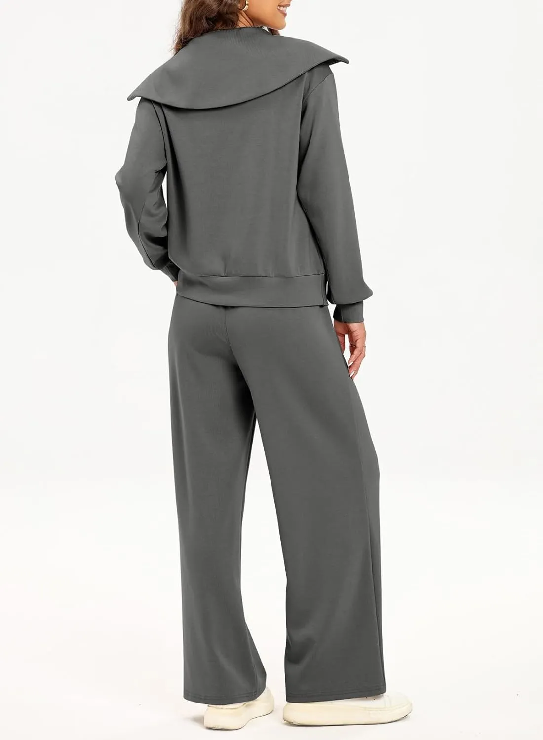 Two Piece Outfits Half Zip Sweatshirt Sweatsuit Lounge Sets for Women Matching Set Wide Leg Sweatpant Tracksuit
