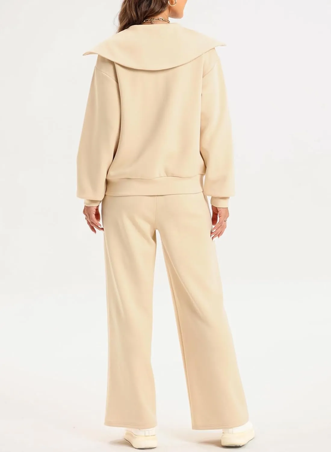 Two Piece Outfits Half Zip Sweatshirt Sweatsuit Lounge Sets for Women Matching Set Wide Leg Sweatpant Tracksuit