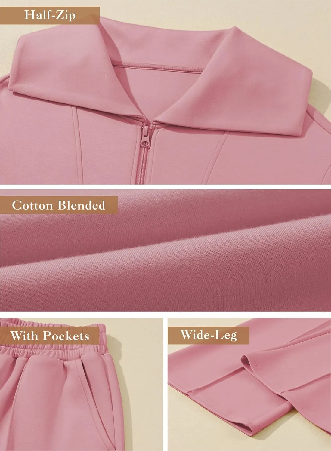 Two Piece Outfits Half Zip Sweatshirt Sweatsuit Lounge Sets for Women Matching Set Wide Leg Sweatpant Tracksuit