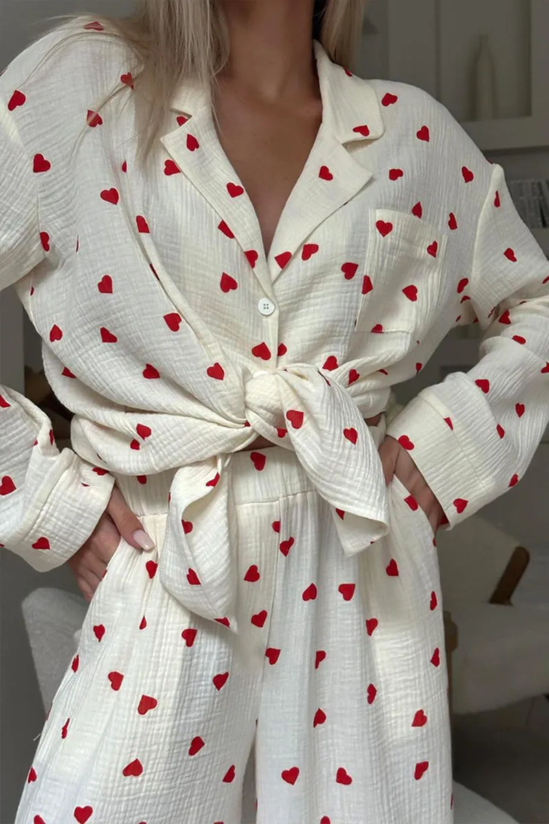 UJ0355 Hearts Cutton Pajamas Set