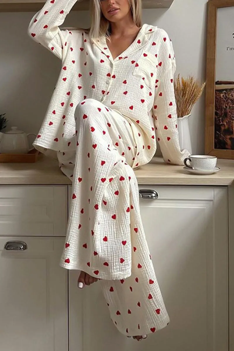UJ0355 Hearts Cutton Pajamas Set