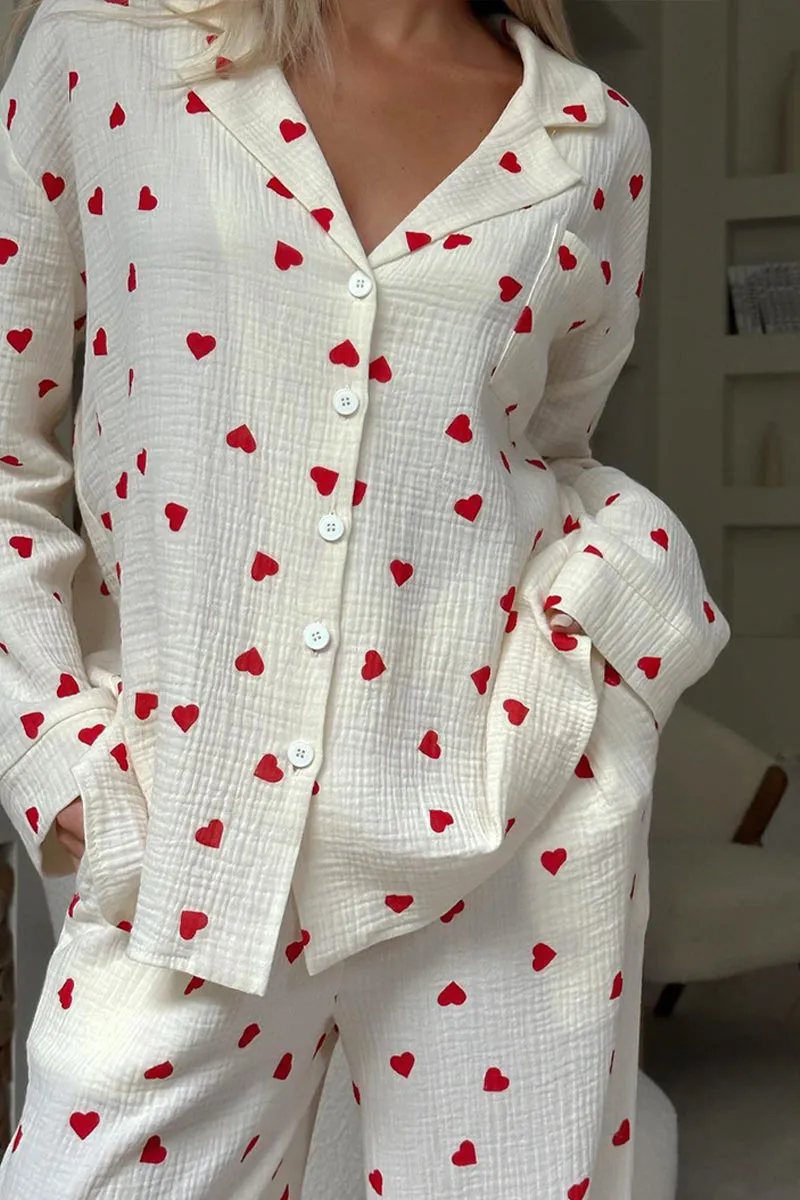 UJ0355 Hearts Cutton Pajamas Set