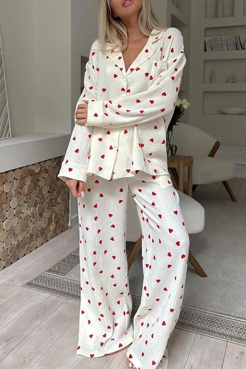 UJ0355 Hearts Cutton Pajamas Set
