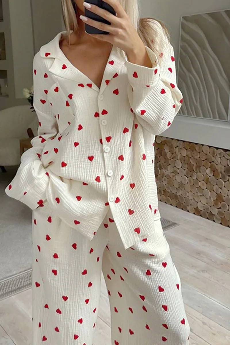 UJ0355 Hearts Cutton Pajamas Set