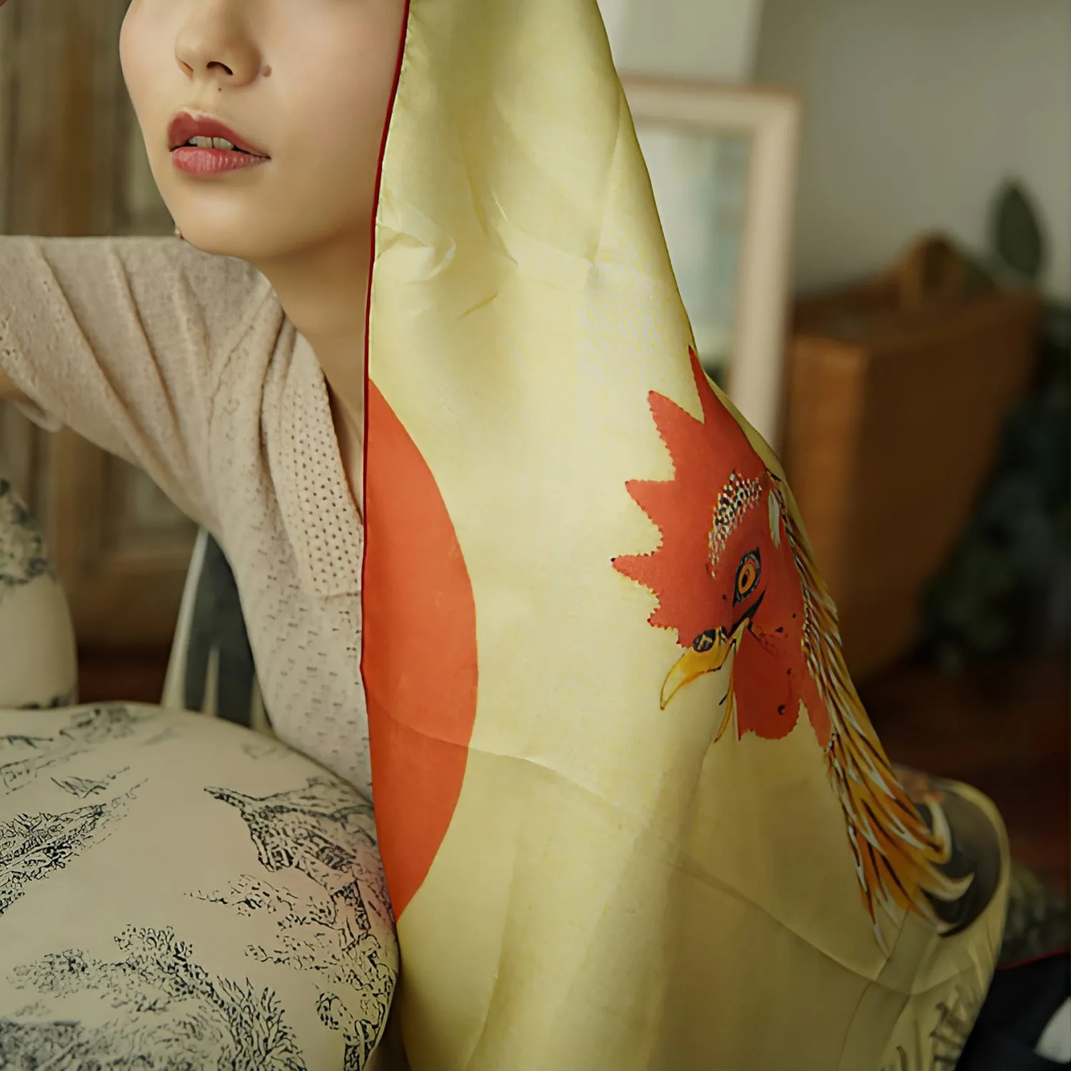 Ukiyo-e Japanese Art Silk Scarf - Jakuchu Ito , Multicolor | 1000-1008