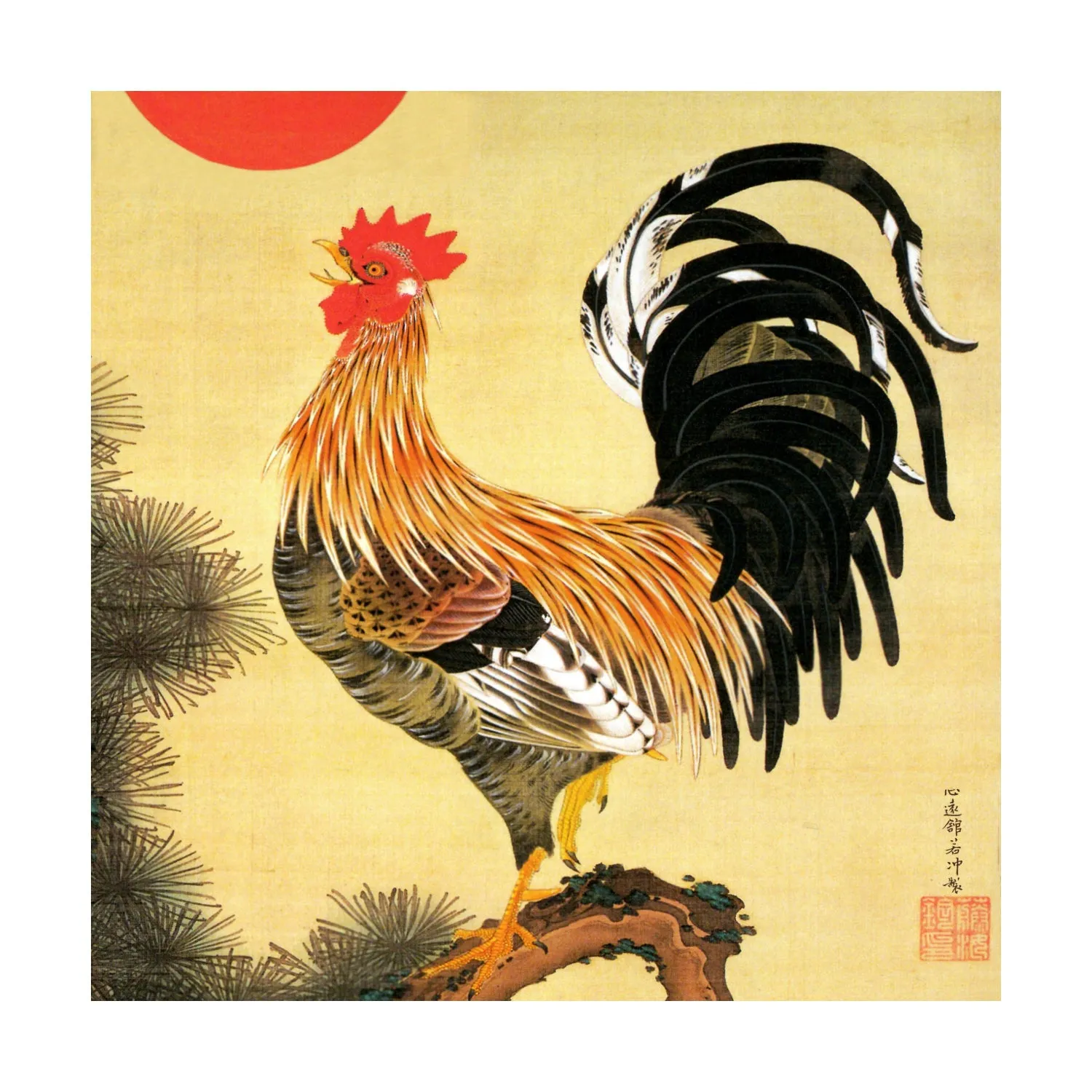 Ukiyo-e Japanese Art Silk Scarf - Jakuchu Ito , Multicolor | 1000-1008