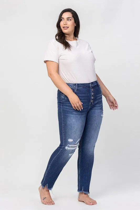 VERVET by Flying Monkey PLUS High Rise Patched Button Up Distressed Skinny Jeans