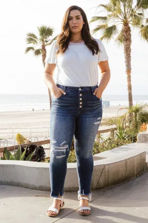 VERVET by Flying Monkey PLUS High Rise Patched Button Up Distressed Skinny Jeans