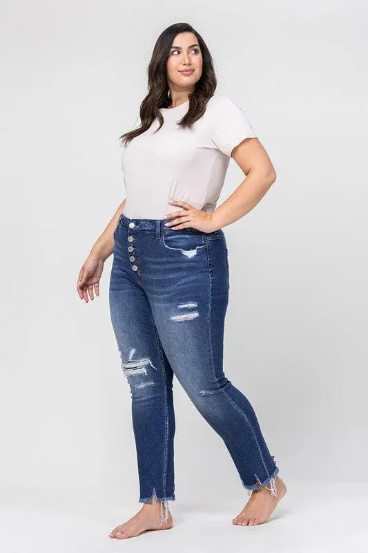 VERVET by Flying Monkey PLUS High Rise Patched Button Up Distressed Skinny Jeans