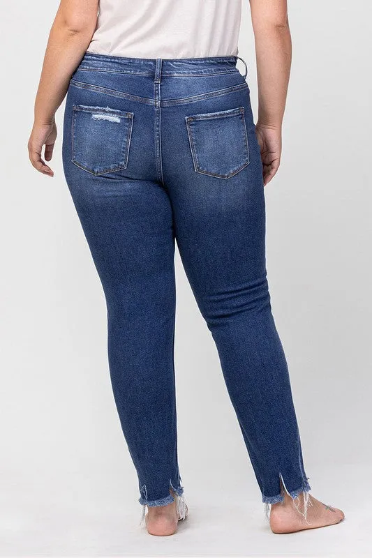 VERVET by Flying Monkey PLUS High Rise Patched Button Up Distressed Skinny Jeans