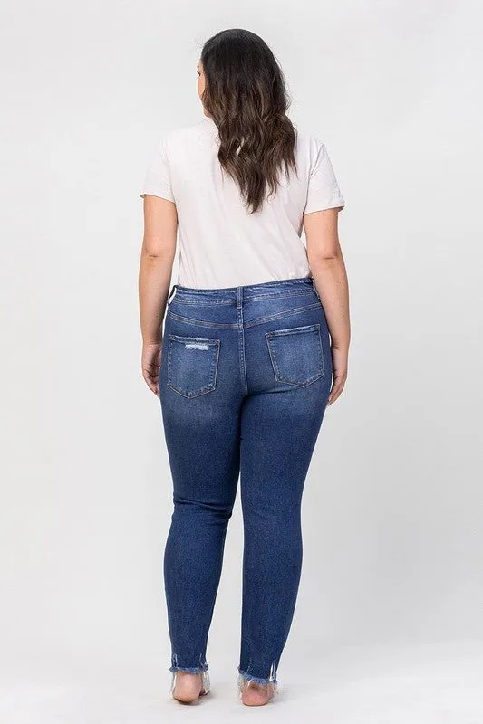 VERVET by Flying Monkey PLUS High Rise Patched Button Up Distressed Skinny Jeans